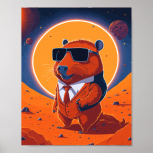 Póster Capybara Planet Mars Funny Moderno