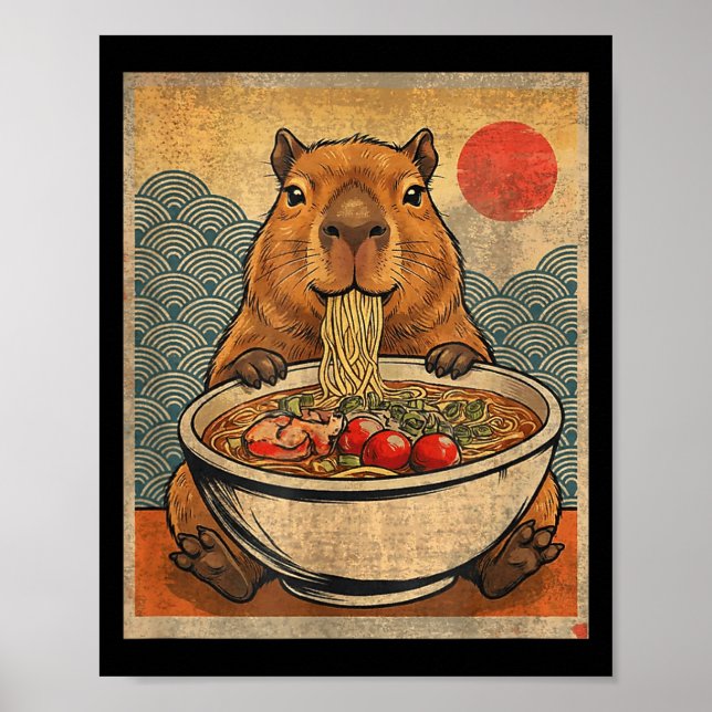 Póster Capybara Ramen Japanese Funny Graphic Kawaii Anime (Frente)