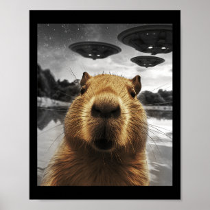 Póster Capybara Selfie Graciosa Navidad Capibara gráfico