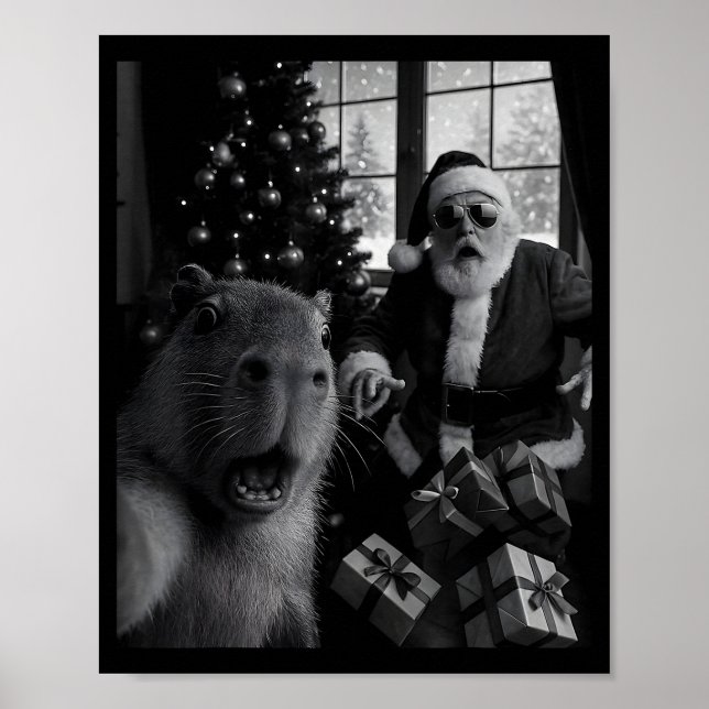 Póster Capybara Selfie With Santa Funny Capybara For Men  (Frente)