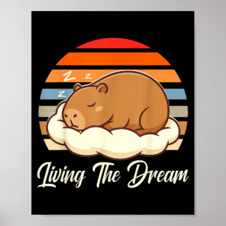 Póster Capybara sleepybara viviendo el sueño retro vintag