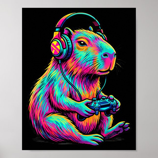 Póster Capybara Video Games Gamer Funny Gaming Graphic Ki (Frente)