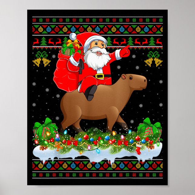 Póster Capybara Xmas Pajamas Ugly Santa Riding Capybara C (Frente)