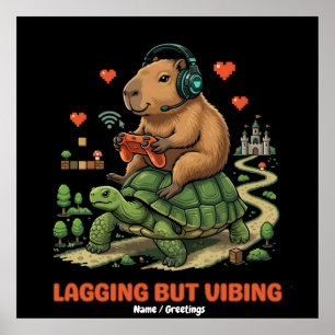 Póster Capybara y Tortuga Gamer Divertidos con Vibra y Re