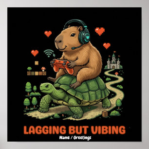 Póster Capybara y Tortuga Gamer Divertidos con Vibra y Re
