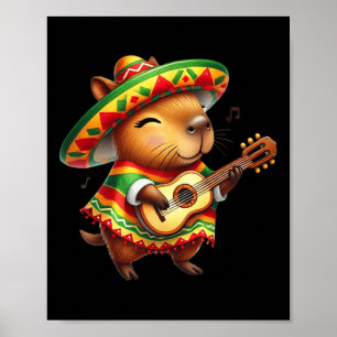 Póster Capybyra Sombrero Guitar Cinco De Mayo Niño Mexica