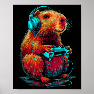 Póster Capyra de juegos retro divertido roedor animado ju