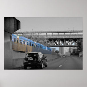 Póster Car and Train Along Highway