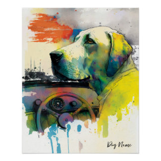 Póster Car, Vehicle - Labrador Retriever Dog 004
