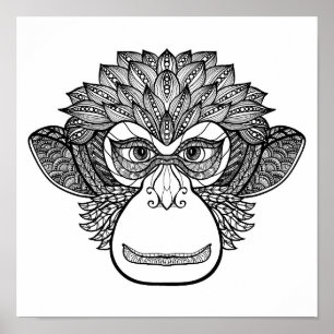 Póster Cara 2 del Doodle del mono