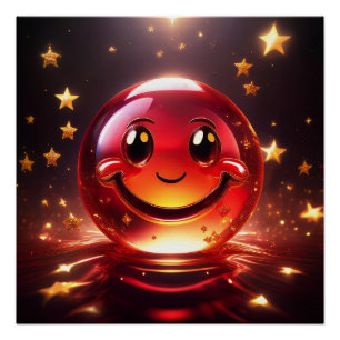 Póster Cara burbujeante roja transparente con estrellas