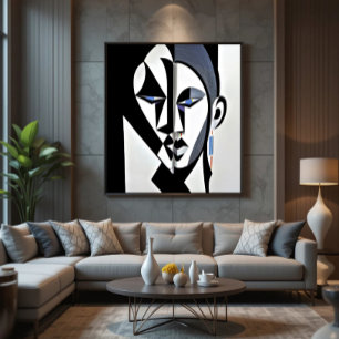 Póster Cara Cubista Geométrica Abstracta