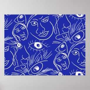 Póster Cara de belleza sin foco de una línea dibujada ais