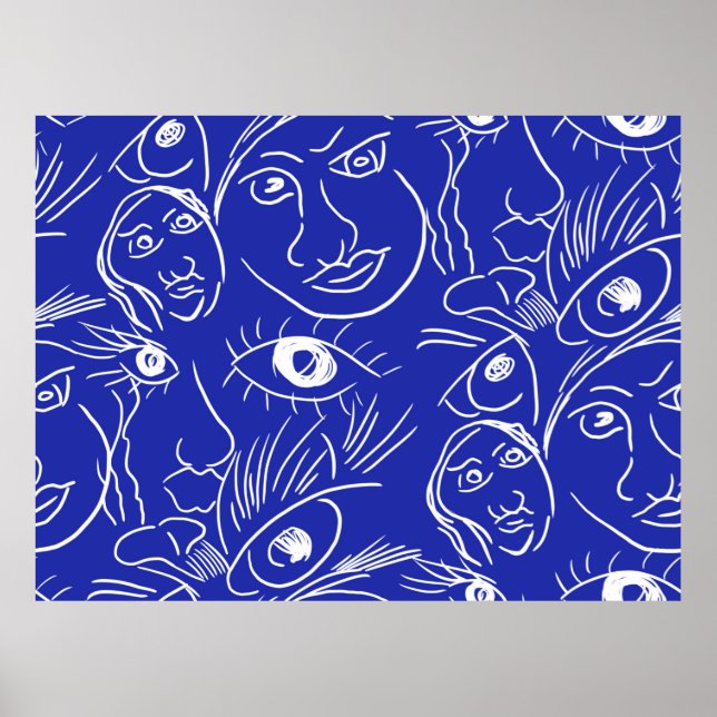 Póster Cara de belleza sin foco de una línea dibujada ais (Frente)