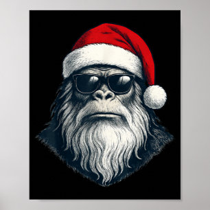 Póster Cara de Bigfoot Gafas de sol Papá Noel Navidad Div