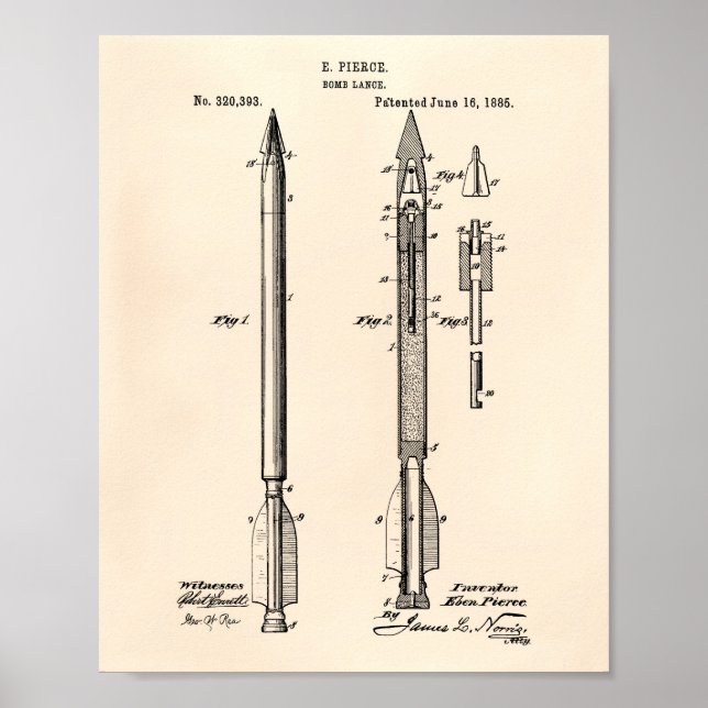 Póster Cara de bomba Lance 1885 Patent Art Old Peper (Frente)