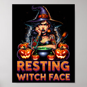 Póster Cara de bruja en reposo Divertida Halloween sarcás