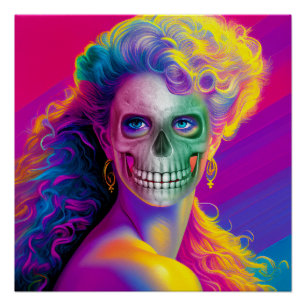 PÓSTER CARA DE CALAVERA COLORIDA MODERNA ESTILO HALLOWEEN