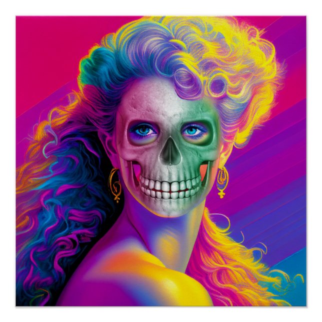 PÓSTER CARA DE CALAVERA COLORIDA MODERNA ESTILO HALLOWEEN (Anverso)