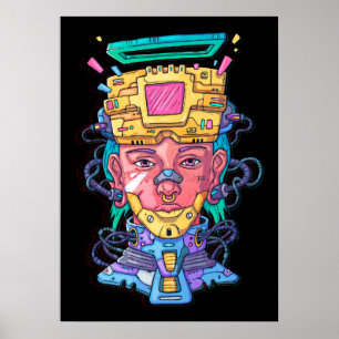 Póster Cara de ciborg rosa