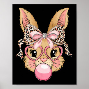 Póster Cara de conejo Bunny Leopardo Gles niña feliz Eas