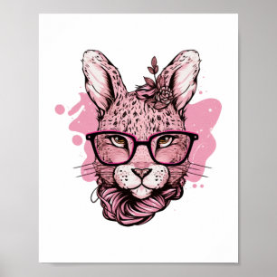 Póster Cara de conejo lindo gafas rosadas floral leopardo