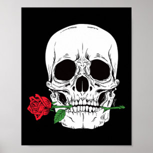 Póster Cara de cráneo rosa roja Rock N Roll Esqueleto gen