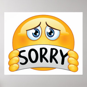 Póster Cara de Emoji Triste y Arrepentido con Letrero de 