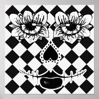 Póster Cara de Flor a Cuadros | Surrealista en Blanco y N