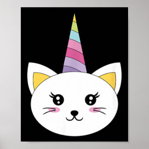 Póster Cara de Gato Cabeza de Unicornio Pestañas Divertid