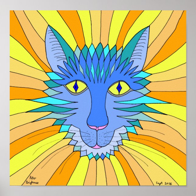 Póster Cara de gato en azul, Naranja y jengibre (Frente)