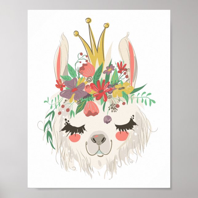 Póster Cara de Llama Cuata Floral Acuarela (Frente)