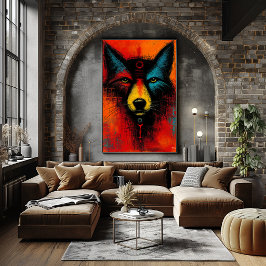 Póster Cara de Lobo Místico en Campos de Color Expresioni