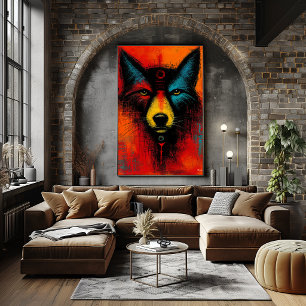 Póster Cara de Lobo Místico en Campos de Color Expresioni