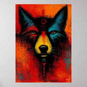 Póster Cara de Lobo Místico en Campos de Color Expresioni