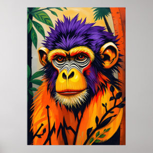 Póster Cara de mono psicodélica - Energía de selva neón