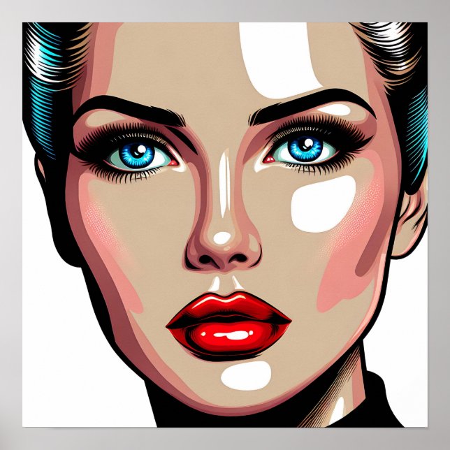 Póster Cara de mujer de cómic de Pop Art Ai (Frente)