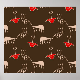 Póster Cara de mujer de una línea: patrón abstracto.