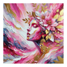 Cara de mujer elegante abstracta con hojas rosadas