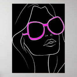 Póster Cara de mujer en gafas de sol rosadas Retro negro