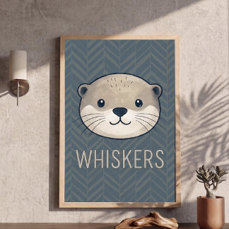 Póster Cara de Nutria Adorable Tipografía de Bigotes Póst