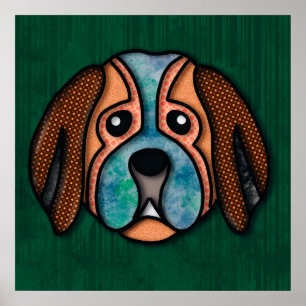 Póster Cara de perro loco con patrones coloridos y abstra