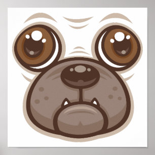 Póster Cara de perro pug de dibujos animados