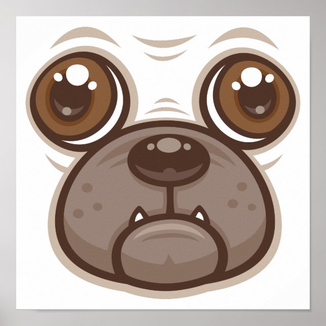 Póster Cara de perro pug de dibujos animados (Frente)