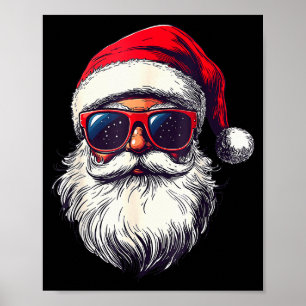 Póster Cara de Santa Claus Genial Gafas de Sol Retro Navi