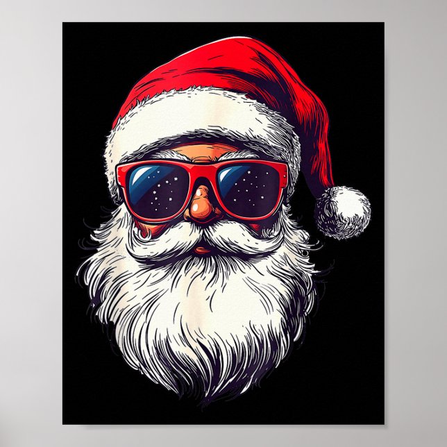 Póster Cara de Santa Claus Genial Gafas de Sol Retro Navi (Frente)