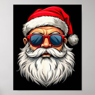 Póster Cara de Santa Claus Genial Gafas de Sol Retro Navi