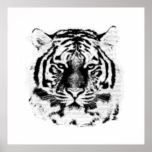 Póster Cara de tigre blanco y negro
