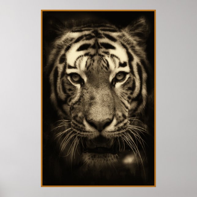 Póster Cara de tigre en tonos sepia (Frente)