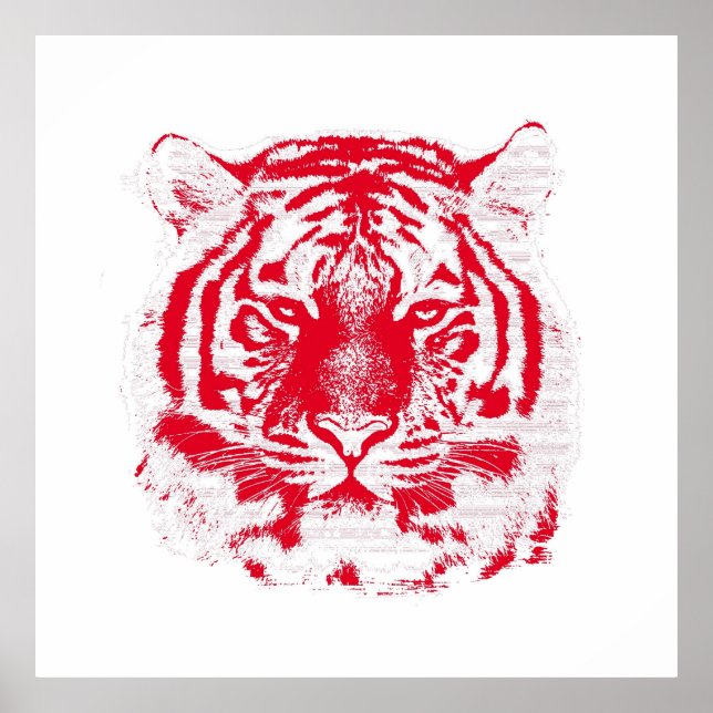 Póster Cara de tigre rojo y blanco (Frente)